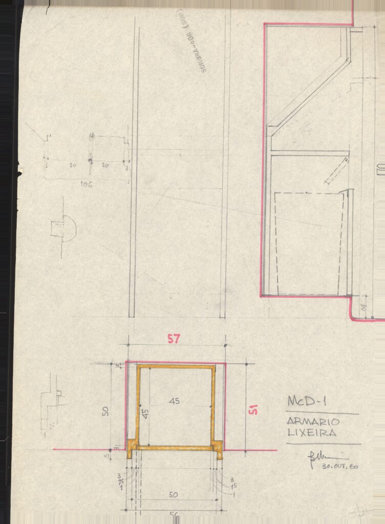 Armário lixeira — planta e corte — P0001 — McDonald’s Paulista (McD-1), Av. Paulista 810, São Paulo/SP — F016-P0001-1980-S01-D00021