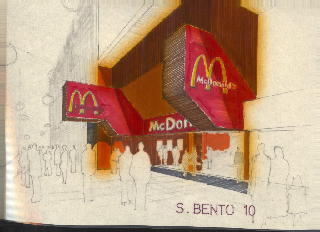 São Bento 10 — fachada com letreiros em ângulo — P0015 — McDonald’s Rua São Bento, São Paulo/SP — F016-P0015-1981-S01-D00006