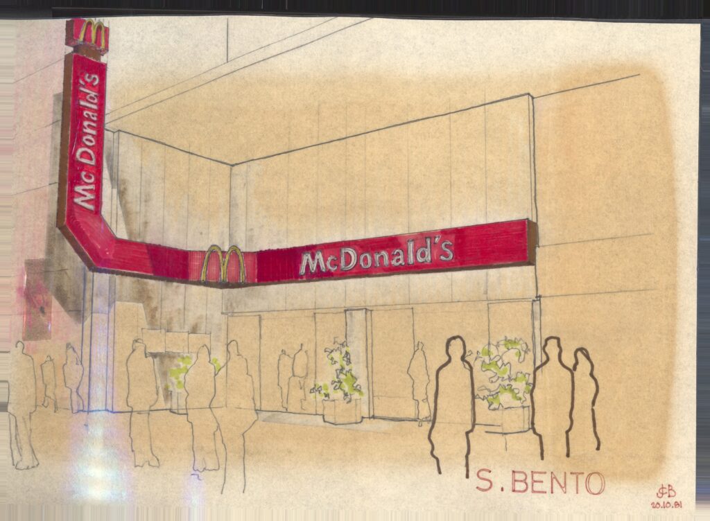 São Bento — fachada com letreiro vertical em L — P0015 — McDonald’s Rua São Bento, São Paulo/SP — F016-P0015-1981-S01-D00007