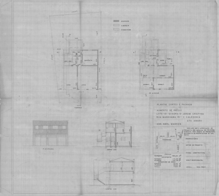 Aumento de Prédio - Lote-10 - Quadra-3 - Jardim Cristina - Rua Manguaba 151 - V. Caledonia - Sto. Amaro, São Paulo/SP