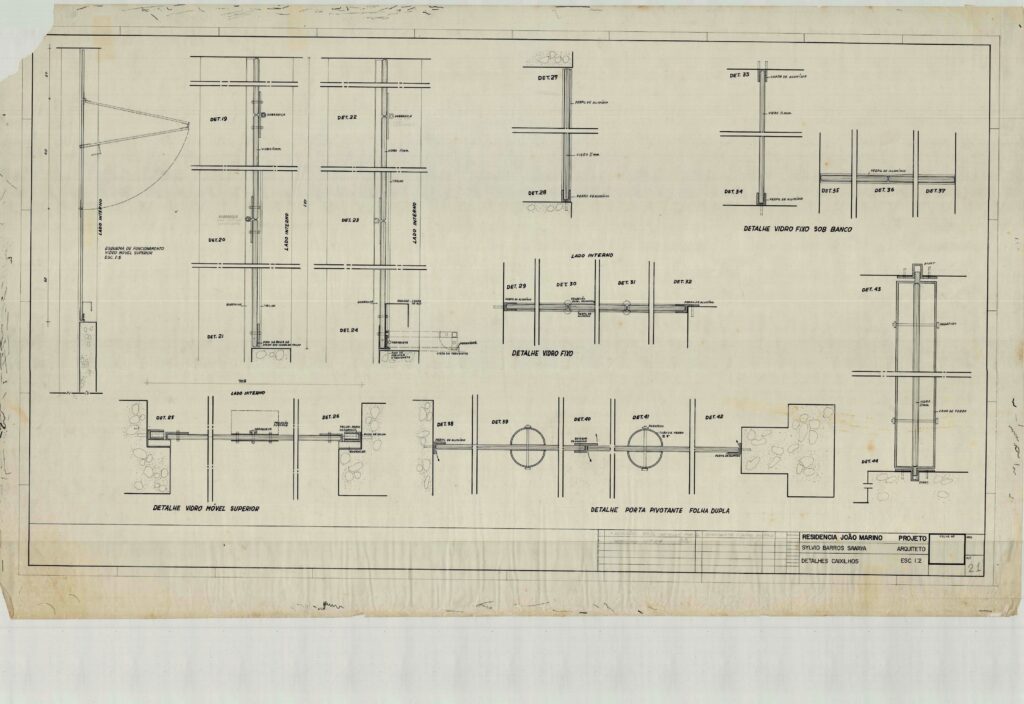 Detalhes de caixilhos (folha 21) — P0001 — Residência João Marino — F028-P0001-1969-S01-D00021
