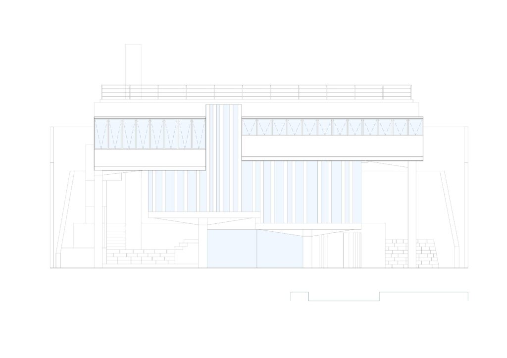 Elevação — fachada dos jardins (redesenho ComoVer) — P0001 — Residência João Marino — F028-P0001-1969-S05-D00007