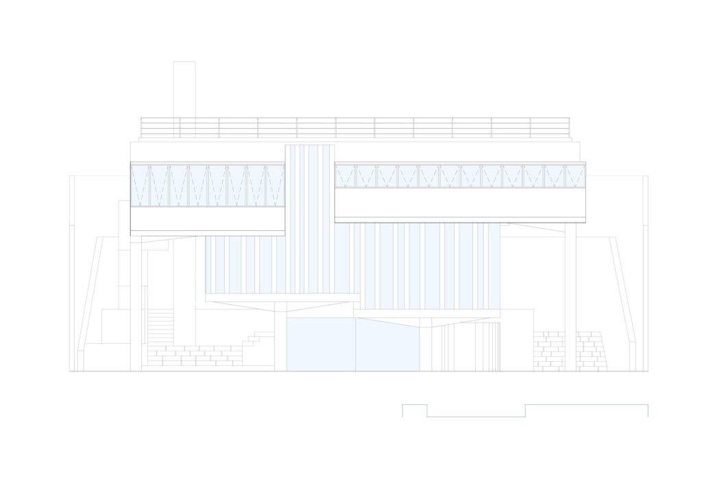 Elevação — fachada dos jardins (redesenho ComoVer) — P0001 — Residência João Marino — F029-P0001-1969-S07-D00007