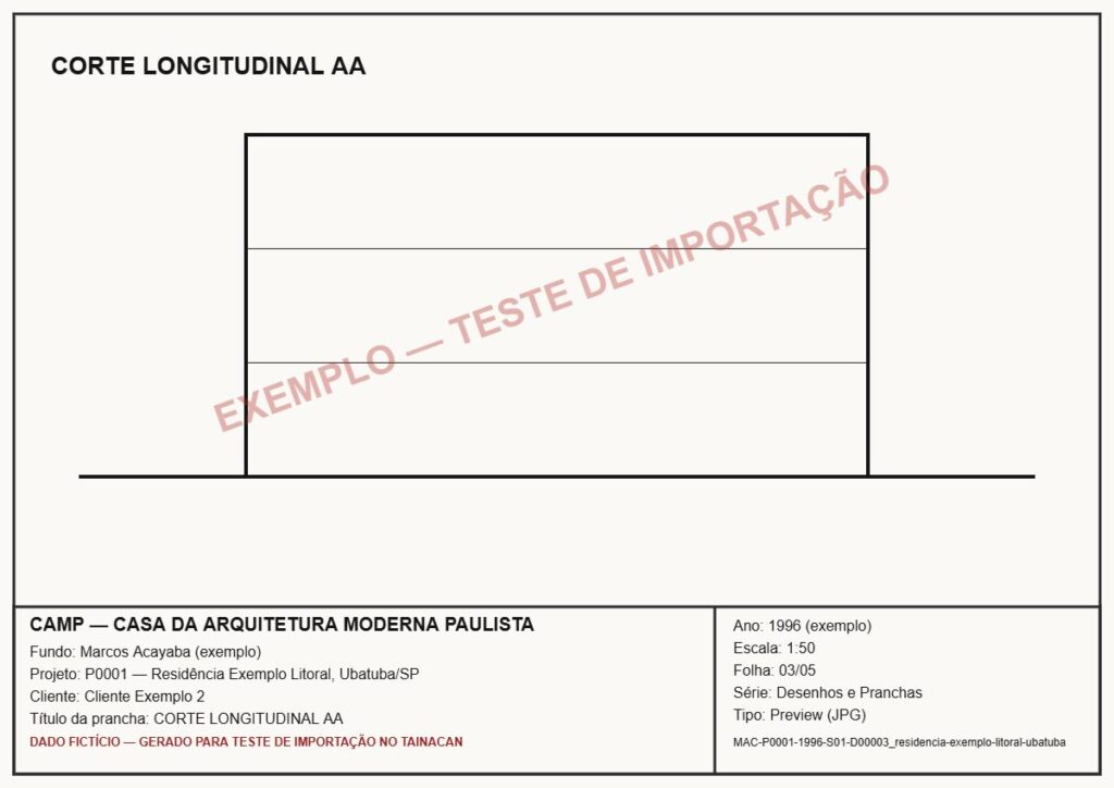 CORTE LONGITUDINAL AA — P0001 — Residência Exemplo Litoral, Ubatuba/SP — MAC-P0001-1996-S01-D00003_residencia-exemplo-litoral-ubatuba