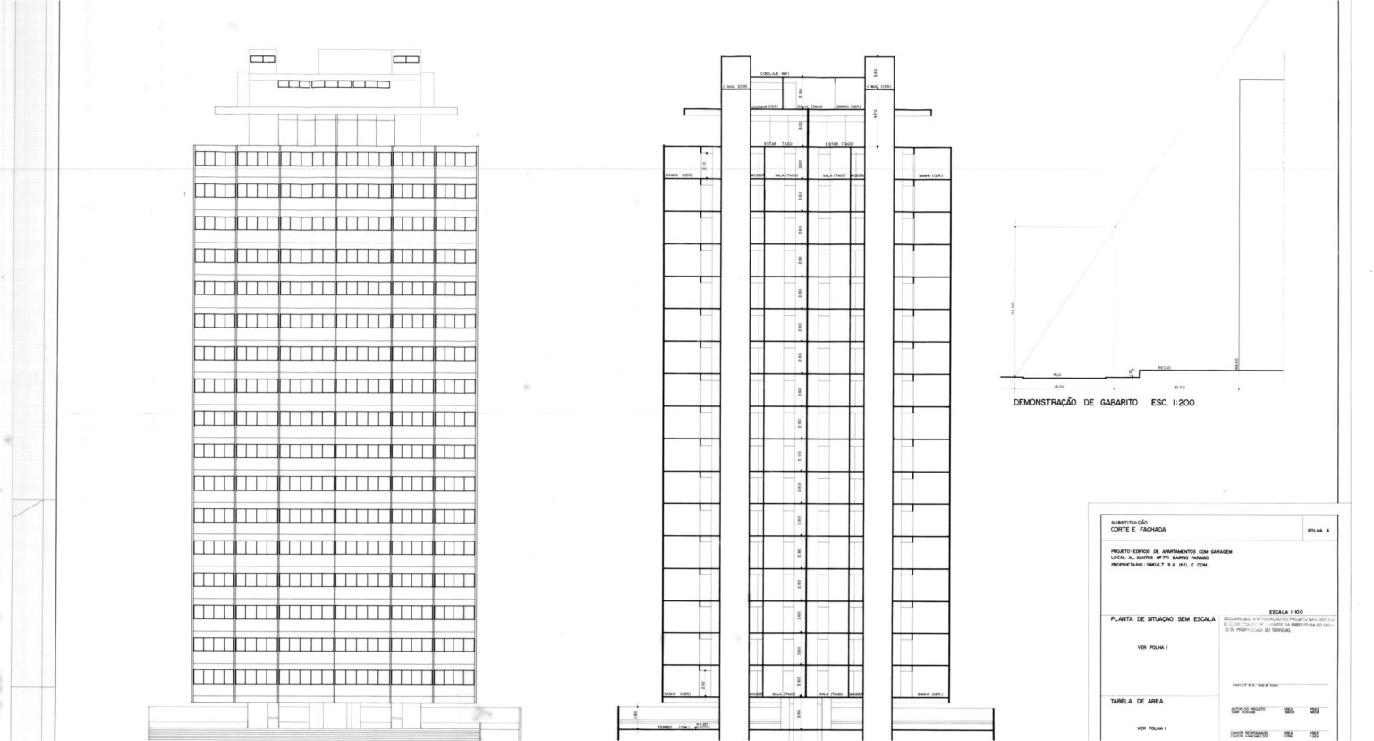 Corte e fachada — P0084 — Ed. Yakult, Al. Santos — F026-P0084-0000-S01-D00002