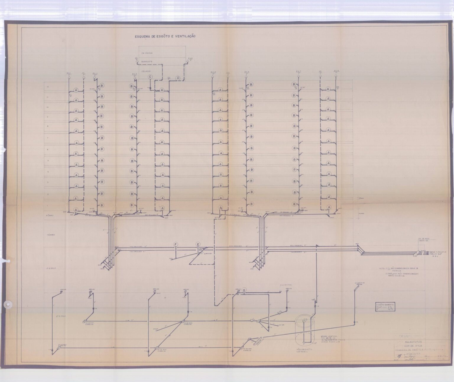 Esquema de esgôto e ventilação — P0095 — Ed. Marambaia, Rua Batataes — F026-P0095-0000-S01-D00026