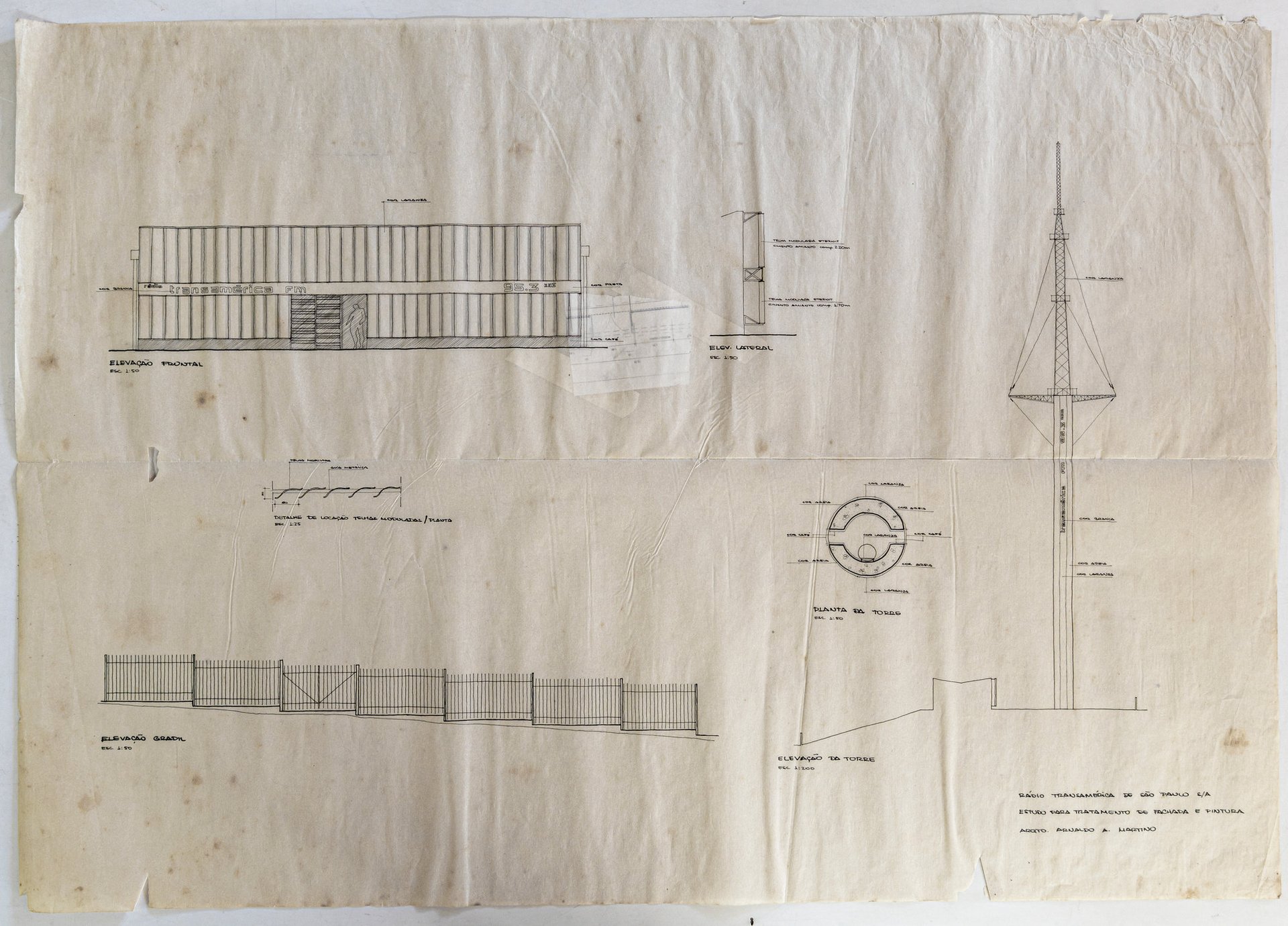 Estudo para tratamento de fachada e pintura — P0016 — Radio transamerica de são paulo S/A, rua pio xi — F001-P0016-1976-S01-D00005