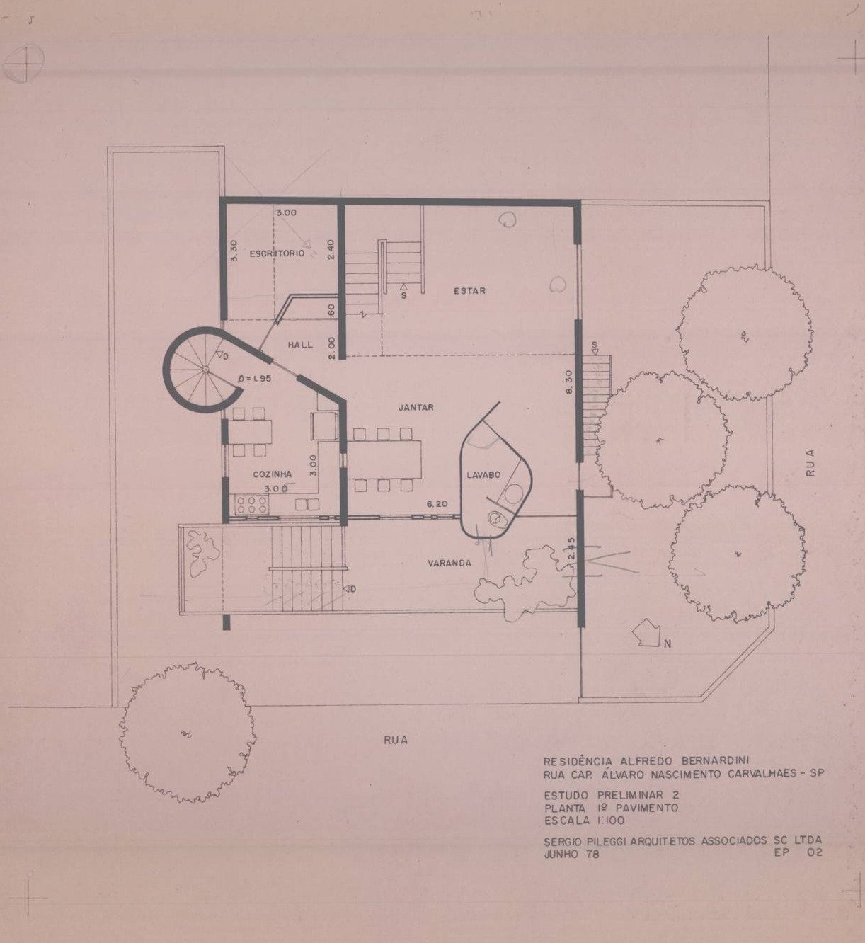 Estudo preliminar 2 - planta 1º pavimento — P0115 — Residencia Alfredo Bernadini — F009-P0115-1978-S01-D00007
