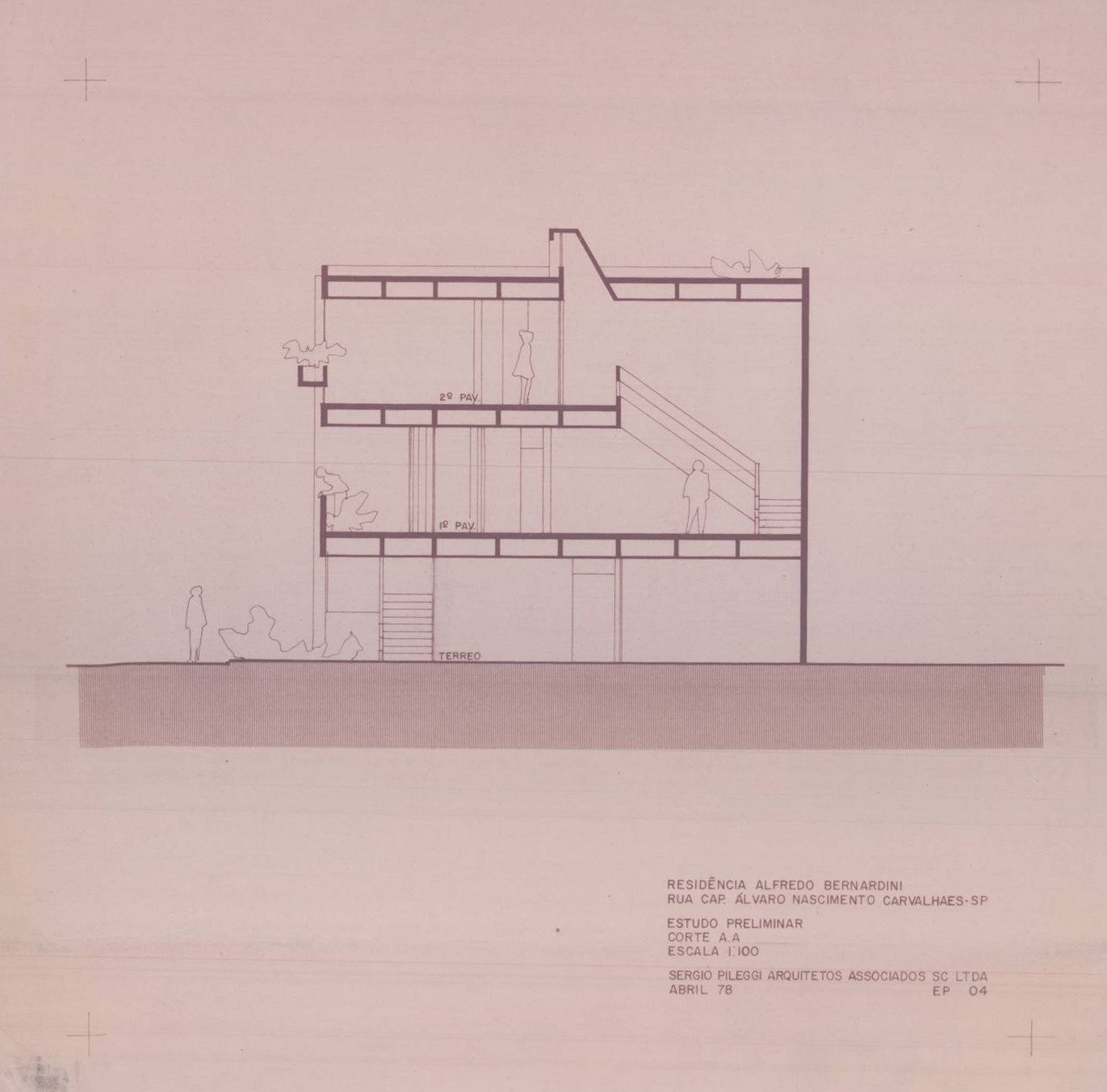 Estudo preliminar - corte a.a — P0115 — Residencia Alfredo Bernadini — F009-P0115-1978-S01-D00001