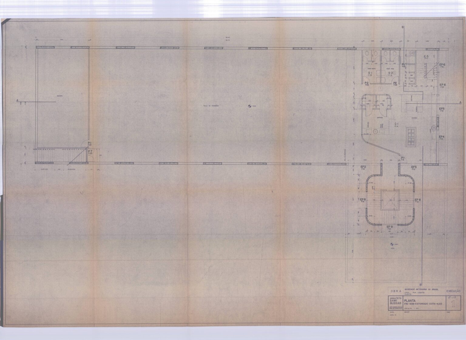 Planta pav. semi-enterrado (cota -4.00) — P0168 — Soc. Antioquina do Brasil, Rua Cubatão — F026-P0168-0000-S01-D00001