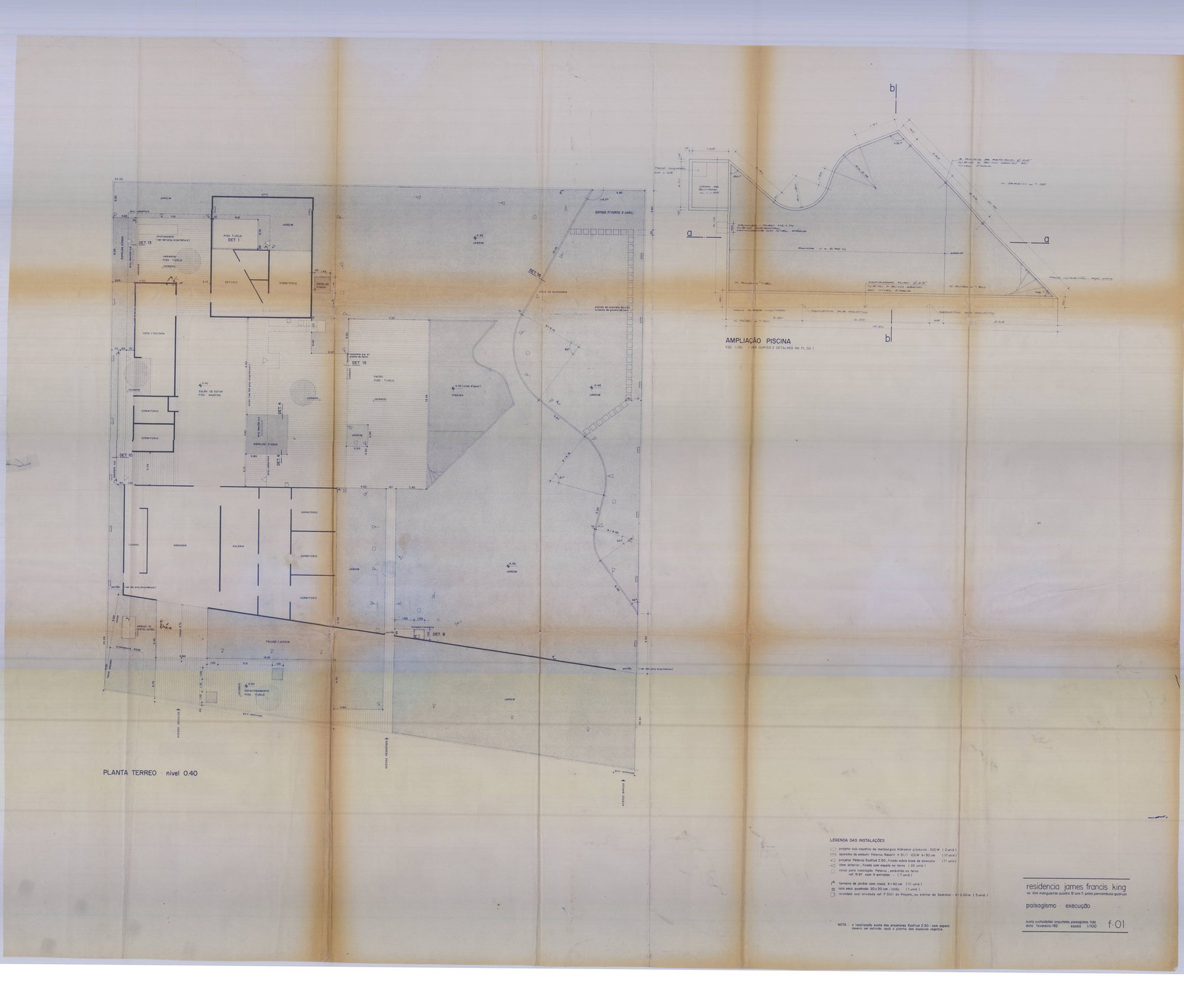 PLANTA TERREO - nivel 0.40 — P0001 — Residência James Francis King — F024-P0001-1982-S01-D00006